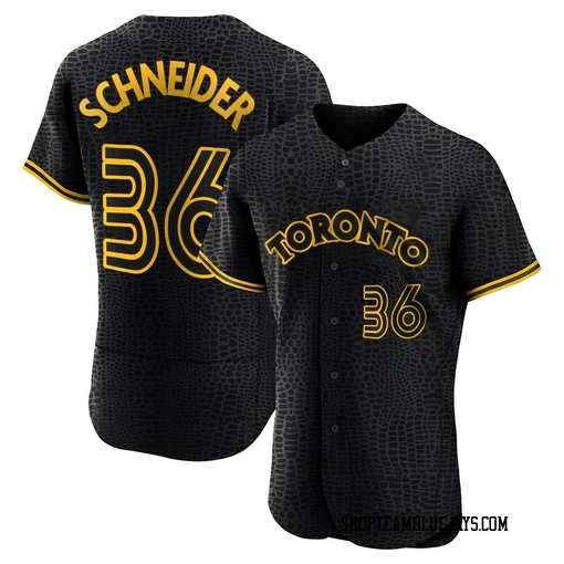 Davis Schneider Men's Toronto Blue Jays Black Authentic Snake Skin City Jersey