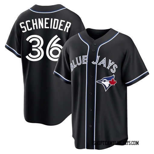 Davis Schneider Men's Toronto Blue Jays Black Replica Fashion Out Jersey