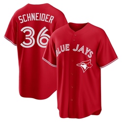 Davis Schneider Men's Toronto Blue Jays Red Replica Canada Day Jersey