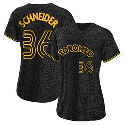 Davis Schneider Women's Toronto Blue Jays Black Replica Snake Skin City Jersey
