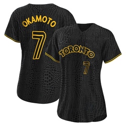 Kazuma Okamoto Women's Toronto Blue Jays Black Authentic Snake Skin City Jersey
