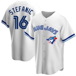 Michael Stefanic Men's Toronto Blue Jays White Replica Home Cooperstown Collection Jersey