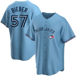 Shane Bieber Men's Toronto Blue Jays Blue Replica Powder Alternate Jersey