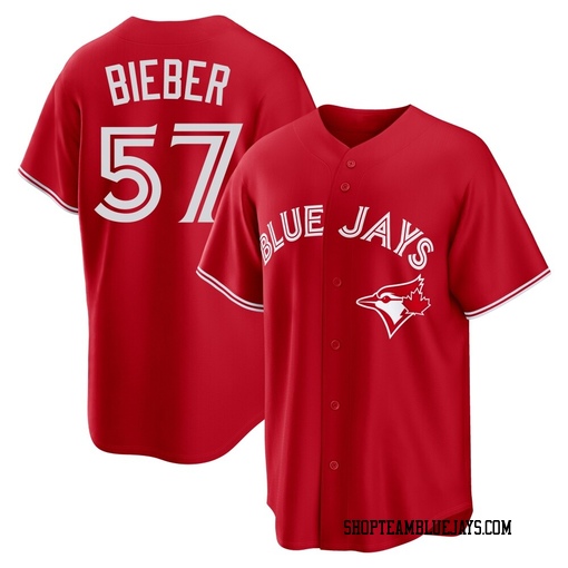 Shane Bieber Men's Toronto Blue Jays Red Replica Canada Day Jersey