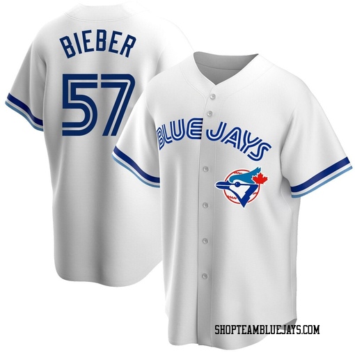 Shane Bieber Men's Toronto Blue Jays White Replica Home Cooperstown Collection Jersey