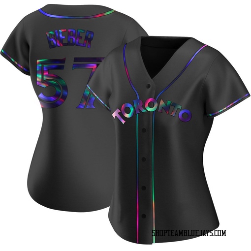 Shane Bieber Women's Toronto Blue Jays Black Holographic Replica Alternate Jersey